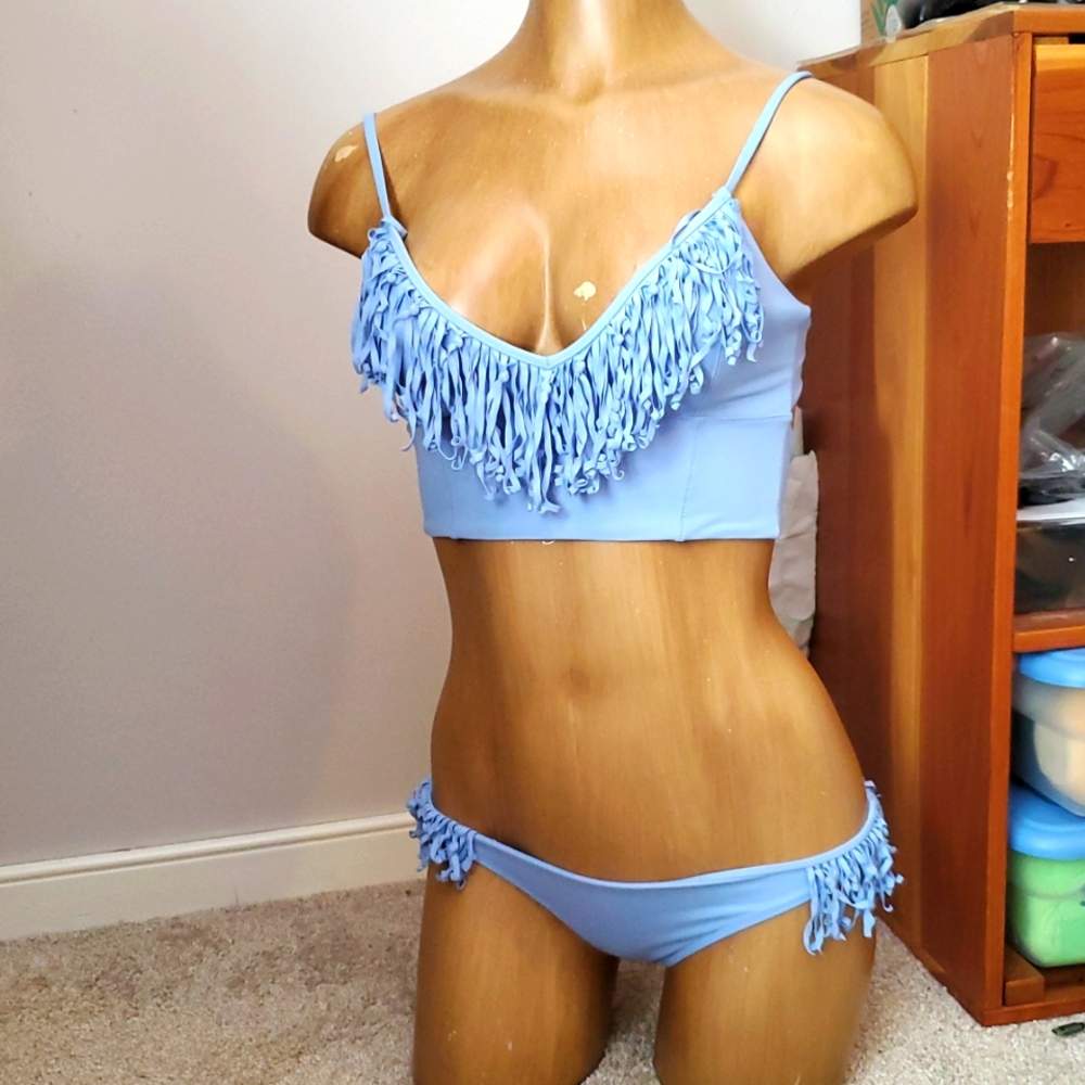 Victoria's Secret Light Blue Fringe Bikini Set